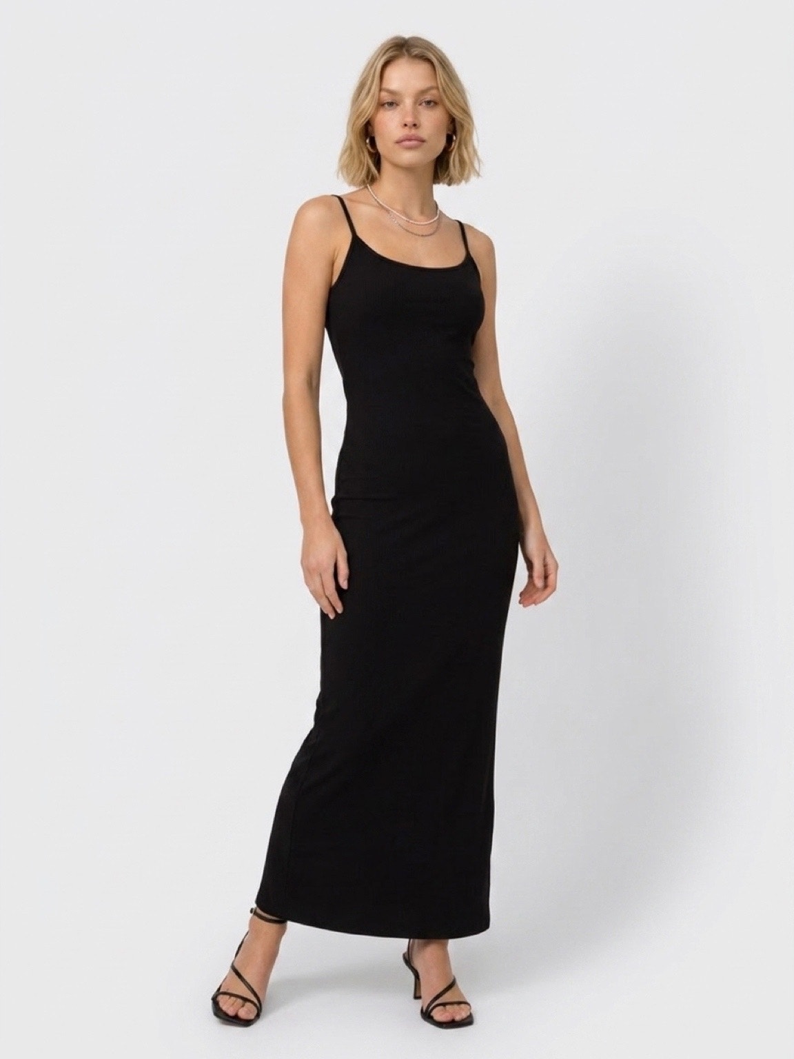 Quince Tencel Rib Knit Maxi Slip Dress Black M Nwt Minimalist Quiet Luxury